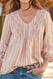 Fashion Casual Striped Split Joint V Neck Tops