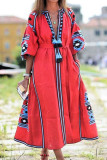 Fashion Casual Print Patchwork V Neck A Line Dresses(3 Colors)
