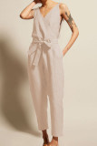 Fashion Casual Solid Patchwork V Neck Loose Jumpsuits