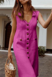 Casual Solid Pocket Buckle Turndown Collar A Line Dresses
