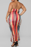 Plus Size Fashion Sexy Print Tie Dye Strapless Dress Plus Size Dresses