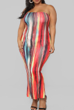 Plus Size Fashion Sexy Print Tie Dye Strapless Dress Plus Size Dresses