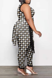 Sexy Print Split Joint O Neck Sleeveless Two Pieces