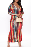 Fashion Sexy Casual Print Tie-dye Strapless Dress Plus Size Dresses