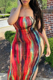 Plus Size Fashion Sexy Print Tie Dye Strapless Dress Plus Size Dresses