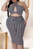 Fashion Sexy Plus Size Print Bandage Hollowed Out Backless Halter Sleeveless Dress