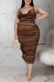 Sexy Solid Split Joint Backless Fold Halter One Step Skirt Plus Size Dresses