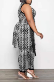 Sexy Print Split Joint O Neck Sleeveless Two Pieces