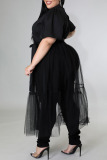 Casual Solid Patchwork Buckle Turndown Collar Plus Size Dresses