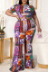 Fashion Casual Print Split Joint O Neck Plus Size Two Pieces