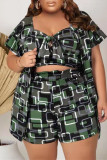 Fashion Casual Print Basic Plus Size Three-piece Set