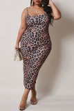 Fashion Sexy Leopard Backless Spaghetti Strap Long Dress Plus Size Dresses