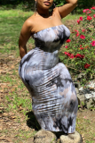 Plus Size Fashion Sexy Print Tie Dye Strapless Dress Plus Size Dresses