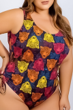 Casual Vacation Print Split Joint U Neck Plus Size Two Pieces
