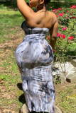 Plus Size Fashion Sexy Print Tie Dye Strapless Dress Plus Size Dresses
