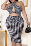 Fashion Sexy Plus Size Print Bandage Hollowed Out Backless Halter Sleeveless Dress