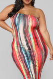 Plus Size Fashion Sexy Print Tie Dye Strapless Dress Plus Size Dresses