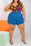 Casual Vacation Print Split Joint U Neck Plus Size Two Pieces