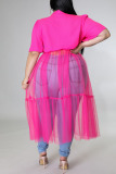 Casual Solid Patchwork Buckle Turndown Collar Plus Size Dresses