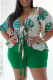 Fashion Casual Print Bandage V Neck Plus Size Two Pieces