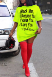 Fashion Casual Plus Size Letter Print Basic O Neck Short Sleeve Dress