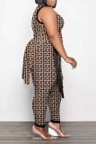Sexy Print Split Joint O Neck Sleeveless Two Pieces