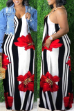 Fashion Sexy Print Backless Spaghetti Strap Long Dress
