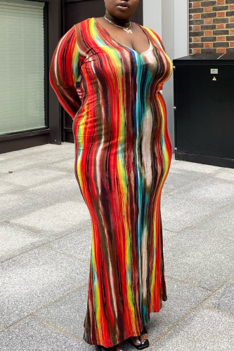 Fashion Sexy Casual Print Tie-dye Strapless Dress Plus Size Dresses