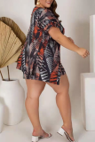 Fashion Print Split Joint Square Collar Plus Size Three Pieces
