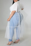 Casual Solid Patchwork Buckle Turndown Collar Plus Size Dresses