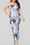 Plus Size Fashion Sexy Print Tie Dye Strapless Dress Plus Size Dresses