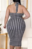 Fashion Sexy Plus Size Print Bandage Hollowed Out Backless Halter Sleeveless Dress