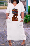 Fashion Casual Plus Size Print Basic V Neck Short Sleeve Dress