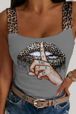 Casual Print Split Joint Spaghetti Strap Tops