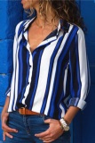 Casual Print Split Joint Turndown Collar Tops