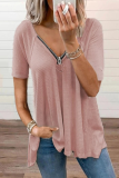 Fashion Solid Split Joint V Neck T-Shirts