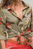 Casual Print Split Joint Turndown Collar Tops