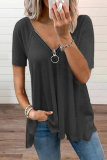 Fashion Solid Split Joint V Neck T-Shirts