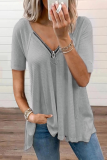 Fashion Solid Split Joint V Neck T-Shirts