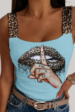 Casual Print Split Joint Spaghetti Strap Tops