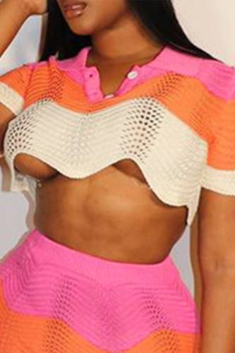 Sexy Patchwork Hollowed Out Turndown Collar Tops