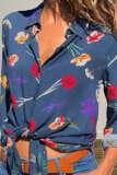 Casual Print Split Joint Turndown Collar Tops