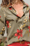 Casual Print Split Joint Turndown Collar Tops
