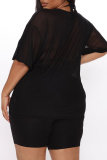 Fashion Sexy Solid See-through O Neck Short Sleeve Two Pieces