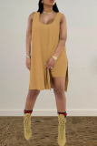 Casual Solid Slit Square Collar Sleeveless Two Pieces