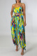 Sexy Casual Print Tie Dye Bandage Backless Spaghetti Strap Sleeveless Two Pieces