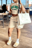 Fashion Print Letter O Neck Short Sleeve Two Pieces