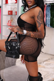 Sexy Solid Mesh Halter Sleeveless Two Pieces