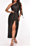Fashion Sexy Solid Backless Asymmetrical One Shoulder Sleeveless Two Pieces