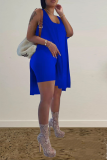 Casual Solid Slit Square Collar Sleeveless Two Pieces